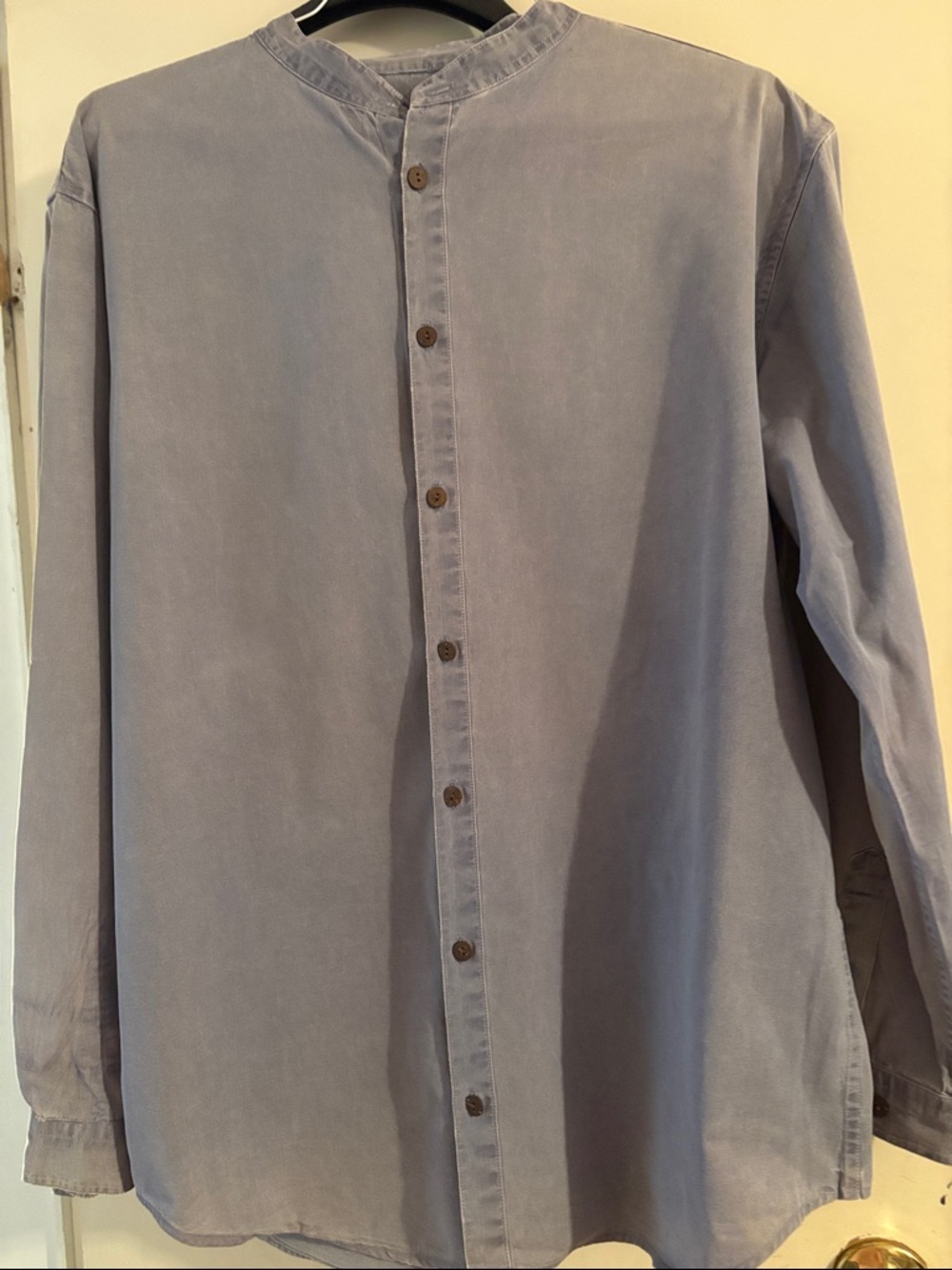 J. Peterman Pale Blue Button-Front Mandarin Collar Shirt